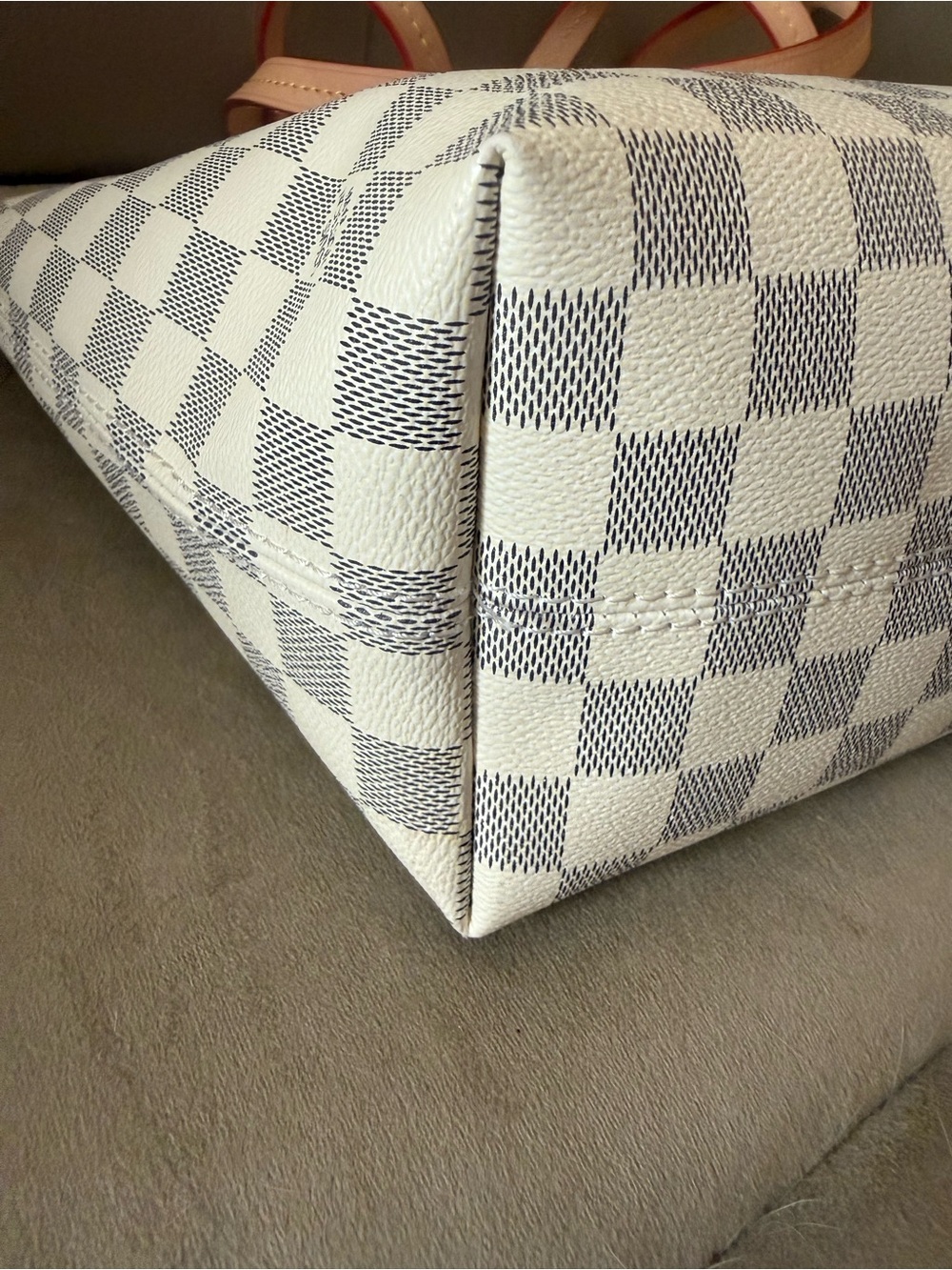 Cream and Gray Damier Azur Canvas Tote with Natural Leather Trim - Picture 5 of 13